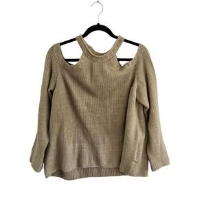 COPY - INDAH BODY Womens Sweater Tan Cold Shoulder Soft High Neck Size M/L